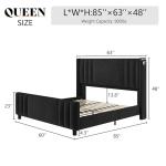 Velvet Queen Size Bed Frame with Tufted Headboard