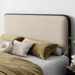 Queen Metal Bed Frame with Curved Upholstered Headboard