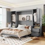 Queen Murphy Bed with Desk and Storage - Gray
