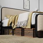 Queen Metal Bed Frame with Curved Upholstered Headboard