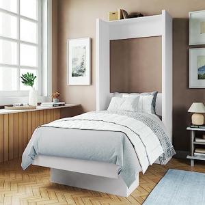 Twin Murphy Wall Bed with Shelf - White