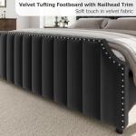Velvet King Size Platform Bed Frame with Headboard