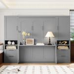 Queen Murphy Bed with Desk and Storage - Gray