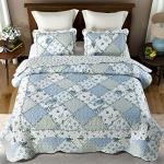 Extra Wide King Blue Floral Quilt Set