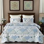 Extra Wide King Blue Floral Quilt Set
