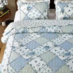 Extra Wide King Blue Floral Quilt Set