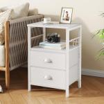 Set of 2 Nightstands with Drawers and Hooks