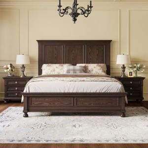 3 Piece Solid Wood Bedroom Set with King Bed