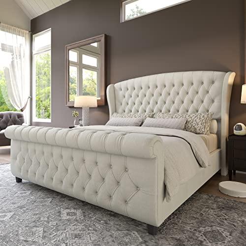 Queen Size Chenille Upholstered Platform Bed Frame