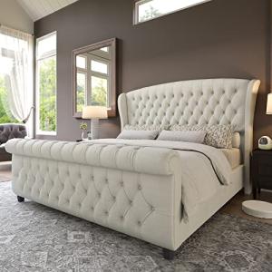 Queen Size Chenille Upholstered Platform Bed Frame
