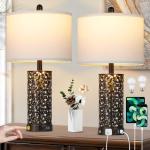 Vintage Touch Control Lamps with USB Ports - Set of 2