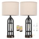 Set of 2 Touch Table Lamps with USB Ports