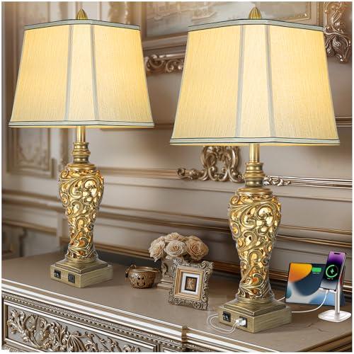 Vintage Table Lamps Set with USB, 28.5
