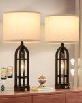 Set of 2 Touch Table Lamps with USB Ports