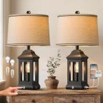 Rustic Touch Dimmable Table Lamps with USB Ports
