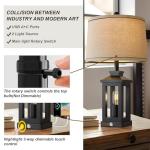 Retro Farmhouse Black Table Lamp with USB Ports