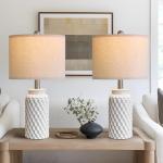 White Modern Ceramic Bedside Lamp Set of 2