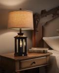Retro Farmhouse Black Table Lamp with USB Ports