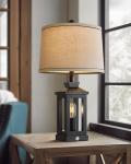 Retro Farmhouse Black Table Lamp with USB Ports