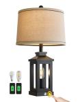 Retro Farmhouse Black Table Lamp with USB Ports