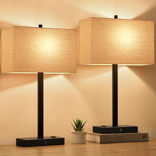 21" Dimmable Bedside Lamps with USB & AC Outlets