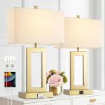 Gold Table Lamp Set with USB Ports and Dimming