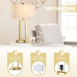Gold Table Lamp Set with USB Ports and Dimming