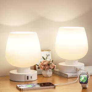 Set of 2 Touch Table Lamps with USB Ports