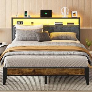 OLEVS Queen Metal Platform Bed with Storage & LED