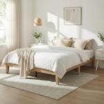 Queen Size Wood Bed Frame in Japandi Style