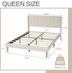 Beige Velvet Queen Upholstered Platform Bed Frame