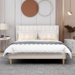 Beige Velvet Queen Upholstered Platform Bed Frame
