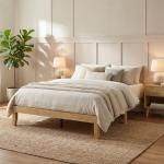 Queen Size Wood Bed Frame in Japandi Style