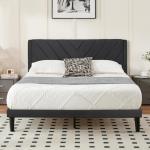 Queen Bed Frame with Velvet Headboard and Slats