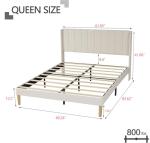 Beige Velvet Queen Platform Bed Frame with Headboard