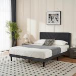 Queen Bed Frame with Velvet Headboard and Slats