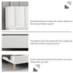 Beige Velvet Queen Platform Bed Frame with Headboard