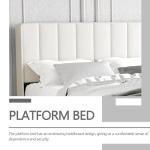 Beige Velvet Queen Platform Bed Frame with Headboard