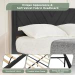 Queen Bed Frame with Velvet Headboard and Slats