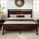 Queen Size Platform Bed Frame with Wooden Headboard