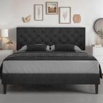 Queen Linen Upholstered Bed Frame with Wood Slats