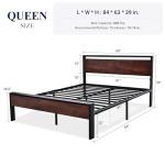 Queen Size Platform Bed Frame with Wooden Headboard