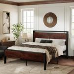 Queen Size Platform Bed Frame with Wooden Headboard