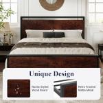 Queen Size Platform Bed Frame with Wooden Headboard