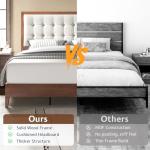 Queen Solid Wood Bed Frame with Upholstered Headboard