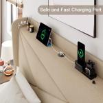 Queen Size Upholstered Bed Frame with Charging Station