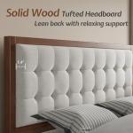 Queen Solid Wood Bed Frame with Upholstered Headboard