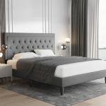 Allewie Queen Upholstered Platform Bed Frame, Light Grey