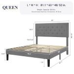 Allewie Queen Upholstered Platform Bed Frame, Light Grey