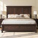 Solid Wood Queen Bed Frame with High Headboard